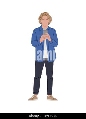 A young man using a smart phone Stock Vector