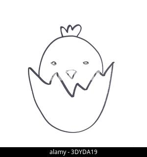 a chick coming out of a broken egg  drawn with a black marker on a transparent background Stock Photo