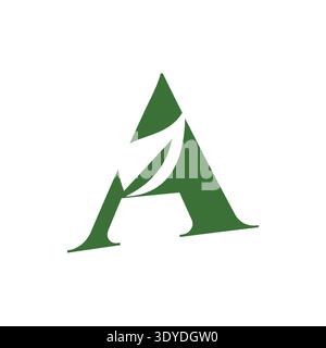 Modern initial letter A with leaf icon representing eco, nature, and organic identity. Clean minimalist design perfect for branding, environmental log Stock Vector