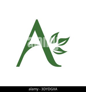 Modern initial letter A with leaf icon representing eco, nature, and organic identity. Clean minimalist design perfect for branding, environmental log Stock Vector