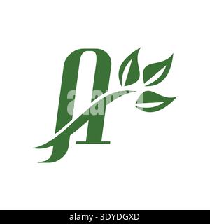 Modern initial letter A with leaf icon representing eco, nature, and organic identity. Clean minimalist design perfect for branding, environmental log Stock Vector