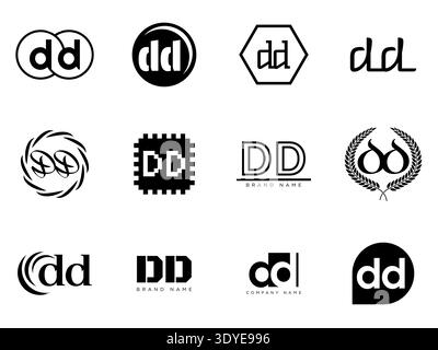 DD logo company template. Letter d and d logotype. Set different classic serif lettering and modern bold text with design elements. Initial font typog Stock Vector