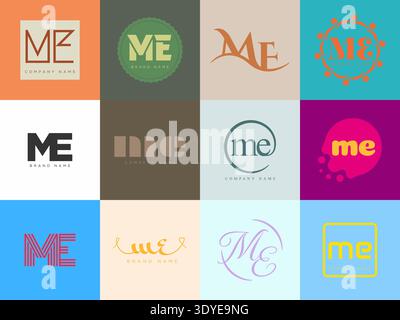 ME logo company template. Letter m and e logotype. Set different classic serif lettering and modern bold text with design elements. Initial font typog Stock Vector