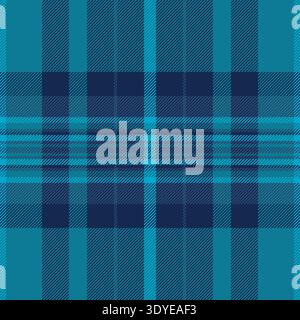 Indigo textile fabric background, packing tartan check plaid. Retail seamless texture vector pattern in blue and cyan colors palette. Stock Vector