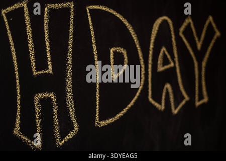 Bold text written on a chalkboard Stock Photo