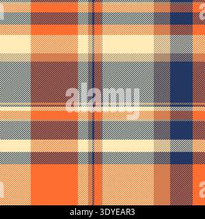 40s plaid vector textile, valentines day pattern tartan check. Gentleman fabric background texture seamless in orange and light colors palette. Stock Vector