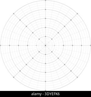 Black line radial dense grid texture with circles on white background. FUI science round grid backdrop. Math or technological notebook blank circular Stock Vector