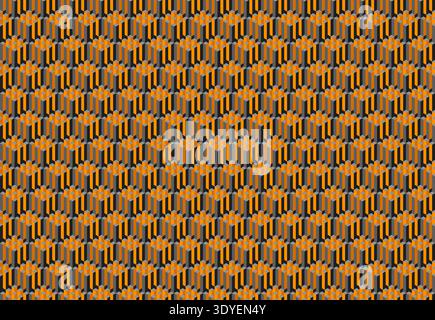Abstract geometric seamless pattern.  Intricate design featuring orange and gray hues creates a textured, modern aesthetic. Ideal for backgrounds, tex Stock Vector
