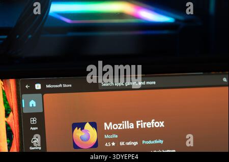 New York, USA - March 3, 2026: Mozilla firefox app in Microsoft store menu close up macro view on computer screen Stock Photo