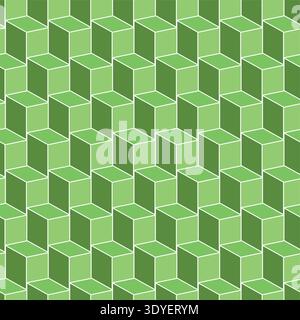 Green cubes seamless geometric 3d abstract pattern. Digital technology repeatable vector bright eco background. Block shape endless texture Stock Vector