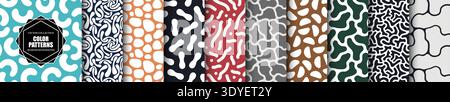 Collection of colorful drawing seamless artwork patterns. Creative structure backgrounds for textile, fashion, decoration and material design. Bright Stock Vector