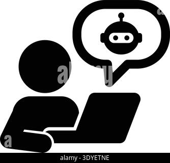 Human Using Laptop Chatting with AI Robot Icon Vector AI Chatbot Symbol Illustration representing AI assistant communication and online chatbot help. Stock Vector