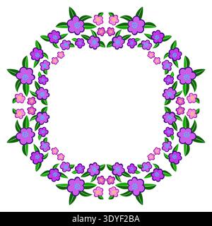 Round ornamental frame. Ethnic ornament. Folk floral ornament in bright colors. Purple pink flowers Stock Vector