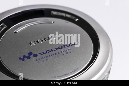 Close-up of 'Sony Walkman', isolated on plain white background, top angle shot Stock Photo