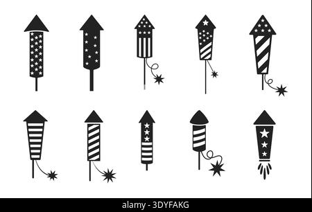 Firework rocket silhouette, Firework rocket svg, Firework rocket vectors, Firework rocket clipart, Simple firework silhouette. Stock Vector