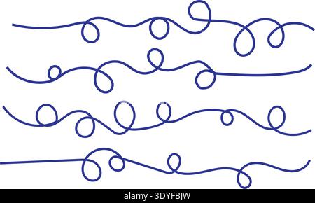 A blue line drawing of wavy lines with loops vector Stock Vector