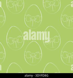 Hand drawn Easter Eggs with tied bow Seamless Pattern Outline Minimalist Flat Design Easter Backdrop. Vector illustration Easter Greetings Card or Media Post Cover Promo Banner, leaflet, label, price  Stock Vector