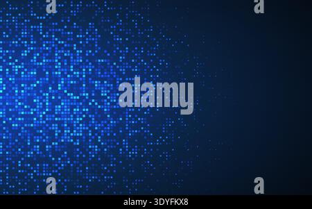 Abstract technology background. Glowing blue pixels mosaic on dark gradient. Futuristic data network concept for big data, innovation or cyber tech Stock Vector