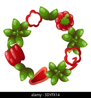 Red bell pepper wreath frame Stock Vector