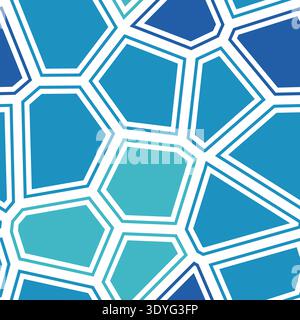 Voronoi tessellation seamless pattern. Irregular polygonal cells with white outlines on vibrant blue and teal gradient background. Stock Vector