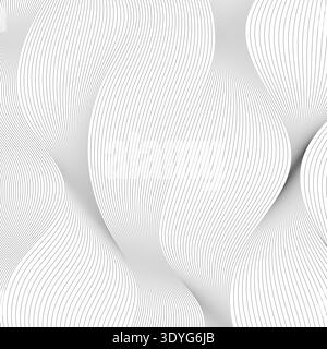 Minimalist monochromatic background featuring fluid distorted wavy lines and moire effect Stock Vector
