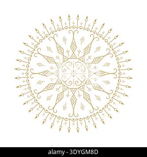 Gold mandala ornament floral decorative line art circle design Stock Vector