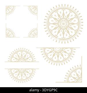 Gold mandala ornament decorative elements luxury floral line art set Stock Vector