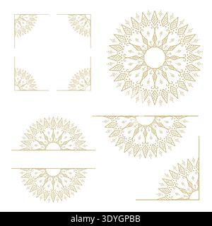Gold mandala ornament decorative elements luxury floral line art set Stock Vector