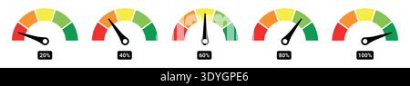 Speedometer icon set or Tachometer icon concept of dashboard, gauge, meter, speed, indicator, performance, dial, level, control vector illustration Stock Vector