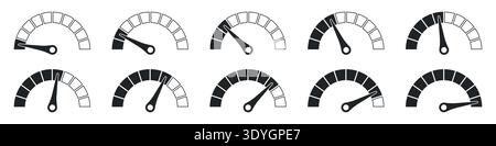 Speedometer icon set or Tachometer icon concept of dashboard, gauge, meter, speed, indicator, performance, dial, level, control vector illustration Stock Vector