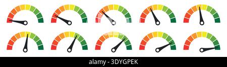 Speedometer icon set or Tachometer icon concept of dashboard, gauge, meter, speed, indicator, performance, dial, level, control vector illustration Stock Vector