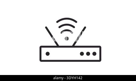 Black Line Router Icon – Minimalist WiFi and Network Device Vector Stock Vector