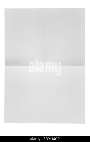 White sheet of paper showing creases from being folded and unfolded. Blank surface providing a versatile background for mockups. Isolated Stock Photo