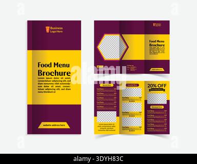 Modern Maroon and Yellow Restaurant Tri-fold Menu Brochure Template Stock Vector
