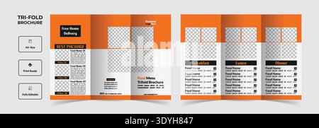 Modern Orange and Black Tri-fold Food Menu with Best Package Price List Stock Vector