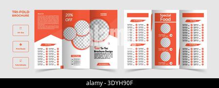 Creative Brush-Style Yellow and Black Tri-fold Food Menu with Artistic Texture Accents Stock Vector