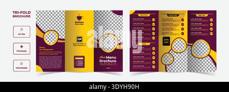 Italian Delicious Food Menu Tri-fold Brochure with Modern Red Wave Design Stock Vector