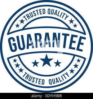 A blue circular guarantee stamp with trusted quality text and stars conveys reliability and excellence Stock Vector
