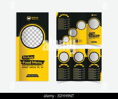 Professional Black and Yellow Tri-fold Fast Food Menu Template Stock Vector
