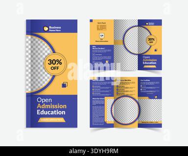 Modern School Admission Tri-Fold Brochure with Purple and Lime Green Geometric Shapes Stock Vector