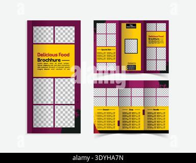 Tri-fold Food Menu Brochure Template in Bold Black and Yellow Design Stock Vector