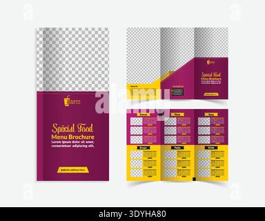 Modern Maroon & Yellow Tri-fold Restaurant Menu Brochure Template Stock Vector
