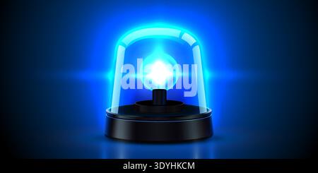 Bright blue emergency siren light on a dark background, indicating an alert or warning. Vector illustration. Stock Vector