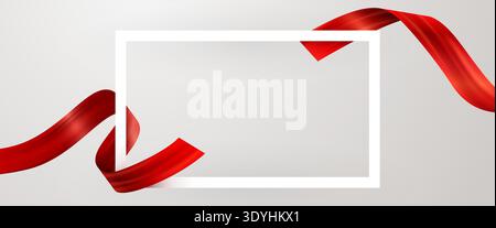 Elegant red ribbon with a white frame on a bright background, ideal for various design projects and promotions. Vector illustration Stock Vector