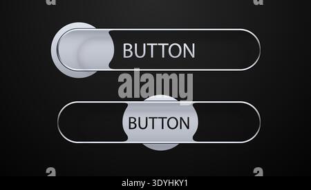 Modern UI toggle switch buttons with sleek metallic design on dark background. Web interface element. Vector illustration. Stock Vector