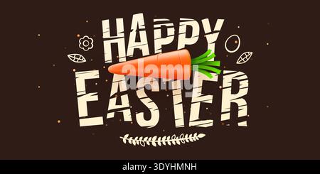 Happy Easter greeting with a cheerful 3D carrot. This festive design is perfect for holiday celebrations. Vector illustration. Stock Vector