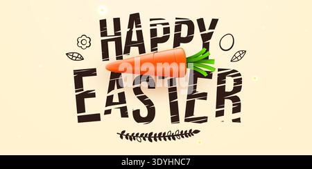 Charming Happy Easter design with a 3D carrot, ideal for spring holiday greetings. Vector illustration. Stock Vector