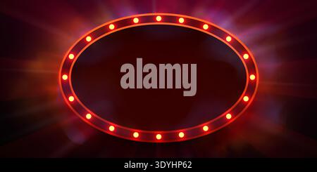 Retro glowing oval marquee sign with red lights on a dark, radiant background. Perfect for text or advertisement. Vector illustration Stock Vector