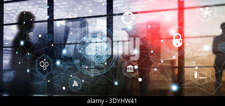 Intelligent Enterprise Network with AI Analytics and Data Protection Systems. Stock Photo
