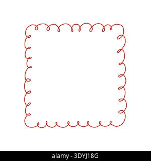 Whimsical red ribbon frame with coquette bow. Hand-drawn decorative border in romantic feminine style. Perfect for girly notes, digital scrapbooking, greeting cards, and packaging design. Stock Vector